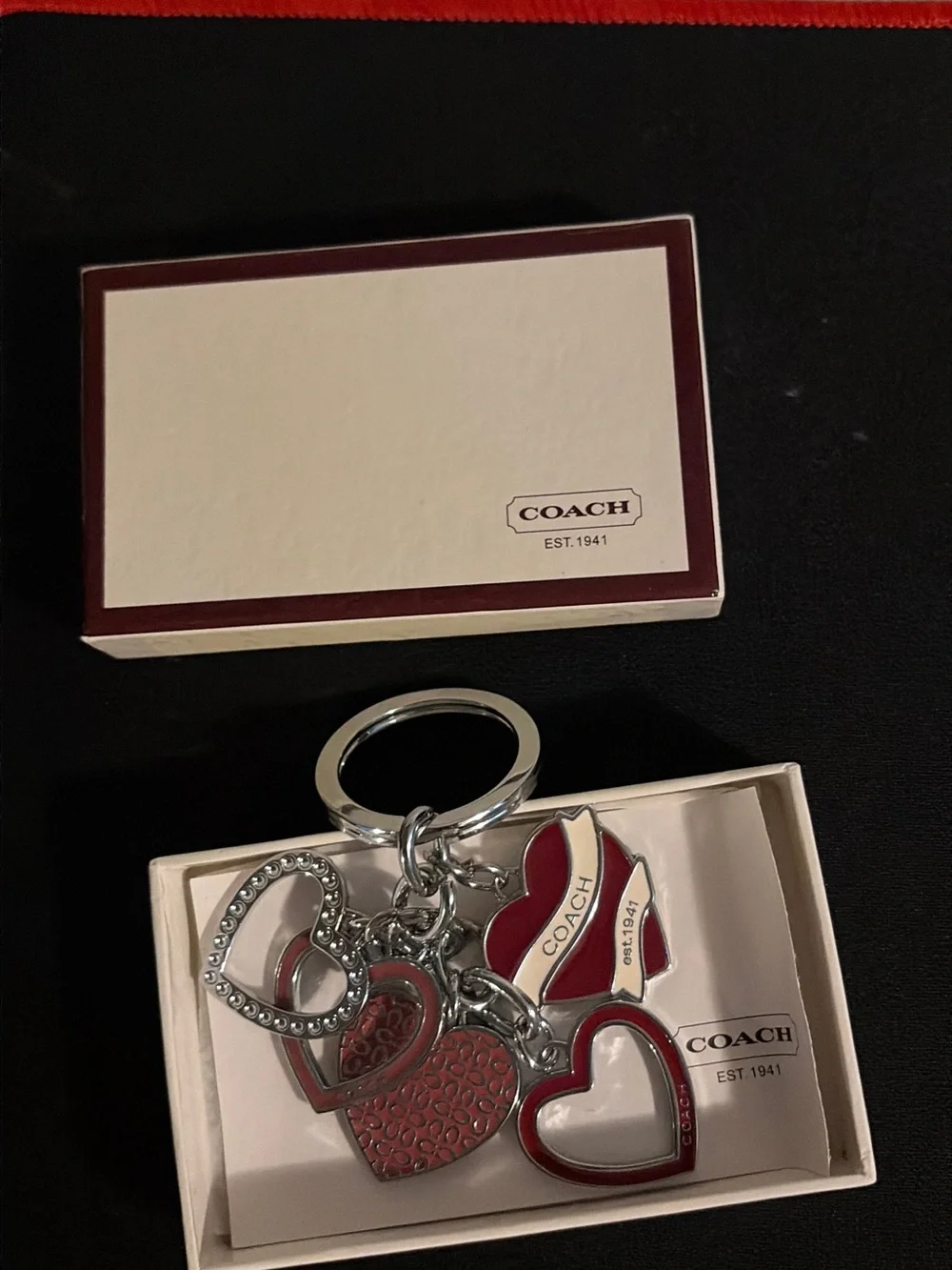 Coach Red & Pink Heart Charm Key Holder